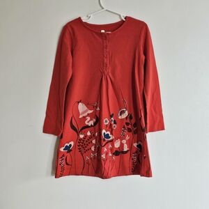 Tea Collection Floral Woodland Creatures Cotton Henley Dress, Size 5